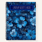 Trendy Blue Floral Custom Name Keepsake Notitieboe Notitieboek (Voorkant)