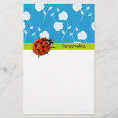 Trendy Blue Floral Ladybug met naam Briefpapier (Voorkant)