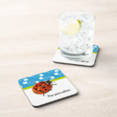 Trendy Blue Floral Ladybug met naam Drankjes Onderzetter (Rechterzijde)