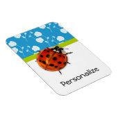 Trendy Blue Floral Ladybug met naam Magneet (Rechterzijde)