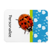 Trendy Blue Floral Ladybug met naam Magneet (Horizontaal)