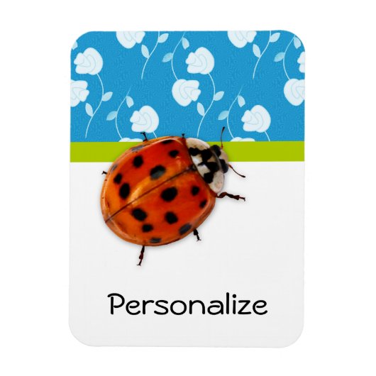 Trendy Blue Floral Ladybug met naam Magneet (Verticaal)