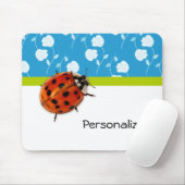 Trendy Blue Floral Ladybug met naam Muismat (Met muis)