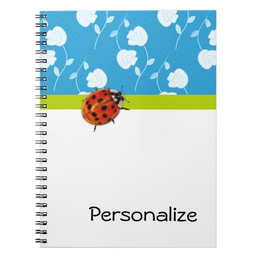 Trendy Blue Floral Ladybug met naam Notitieboek (Voorkant)