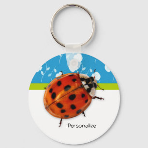 Trendy Blue Floral Ladybug met naam Sleutelhanger