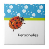 Trendy Blue Floral Ladybug met naam Tegeltje (Voorkant)