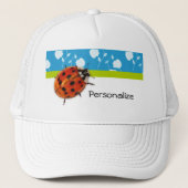 Trendy Blue Floral Ladybug met naam Trucker Pet (Voorkant)