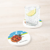 Trendy Blue Floral Ladybug met naam Zandsteen Onderzetter (Zijkant)