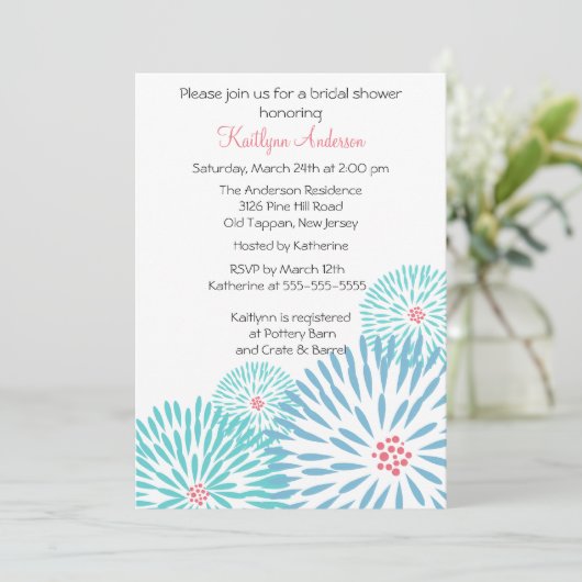 Trendy Blue Flower Bridal Shower Kaart (Staand voorkant)