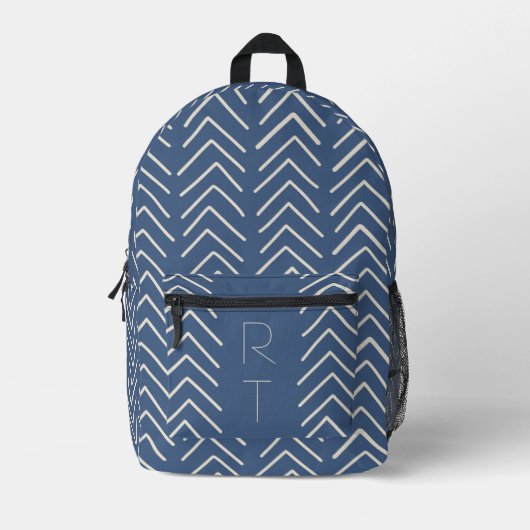 Trendy Blue Geometric Arrows Monogram Initialen Bedrukte Rugzak (Voorkant)