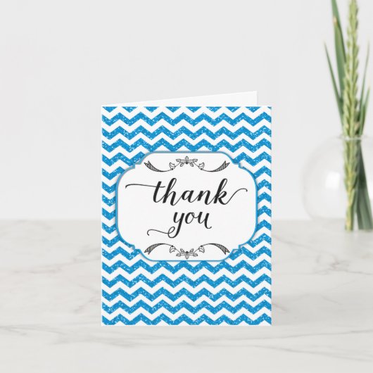 Trendy Blue Glitter Chevron bedankkaart (Voorkant)