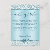 Trendy Blue Glitter Damask Wedding Details Informatiekaartje (Voorkant)