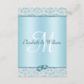 Trendy Blue Glitter Damask Wedding Details Informatiekaartje (Achterkant)