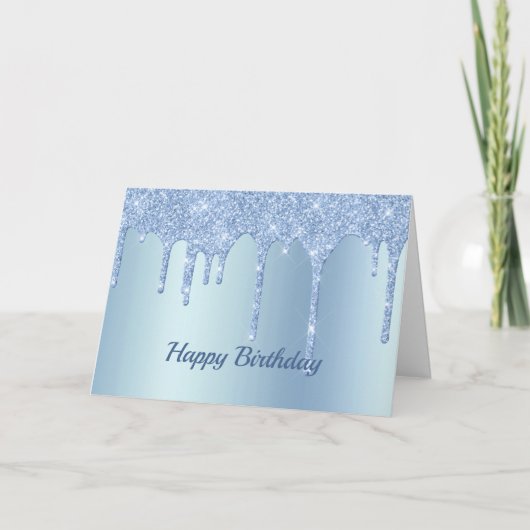 Trendy Blue Glitter Drips Grafische Verjaardag Kaart (Voorkant)