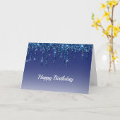 Trendy Blue Glitter Drips verjaardag Kaart (Gele Bloem)
