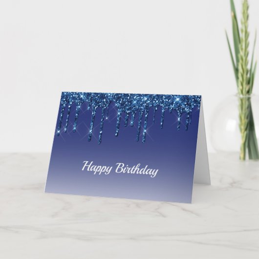 Trendy Blue Glitter Drips verjaardag Kaart (Voorkant)