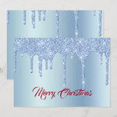 Trendy Blue Glitter drukt grafisch kerstvlak af Feestdagenkaart (Voorkant / Achterkant)