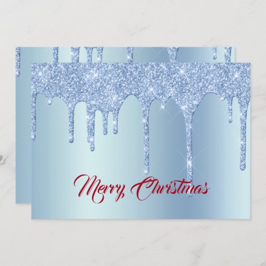 Trendy Blue Glitter drukt grafisch kerstvlak af Feestdagenkaart (Voorkant / Achterkant)