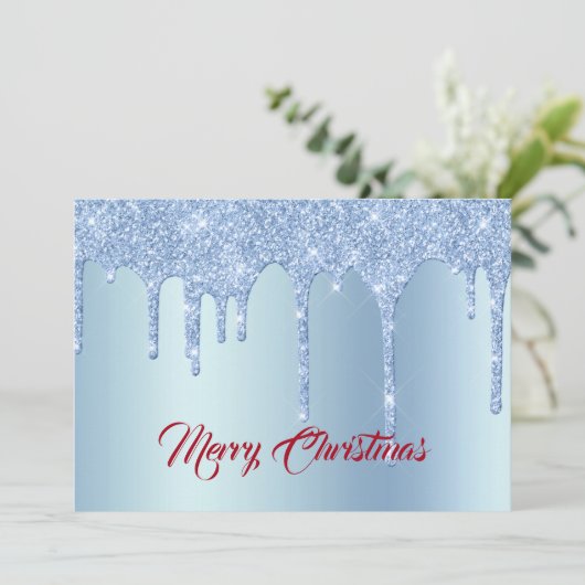 Trendy Blue Glitter drukt grafisch kerstvlak af Feestdagenkaart (Staand voorkant)