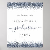 Trendy Blue Glitter Welcome Graduparty Poster (Voorkant)