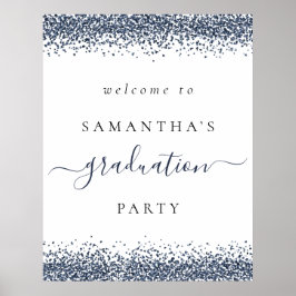 Trendy Blue Glitter Welcome Graduparty Poster
