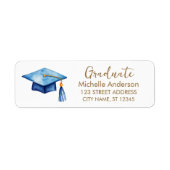 Trendy Blue Gold Afstuderen Retour Adreslabel Etiket (Voorkant)