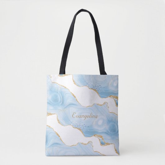Trendy Blue Gold Agate, op maat gemaakt Tote Bag (Voorkant)