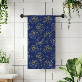 Trendy Blue, Gold Chic Floral Pattern Bath Towel Bad Handdoek