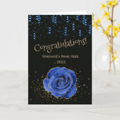Trendy Blue Gold Roos Gefeliciteerd Afstuderen Kaart (Gele Bloem)