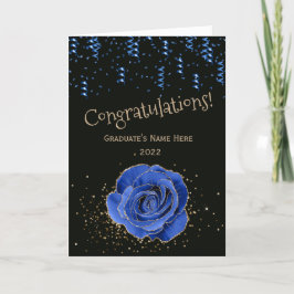 Trendy Blue Gold Roos Gefeliciteerd Afstuderen Kaart