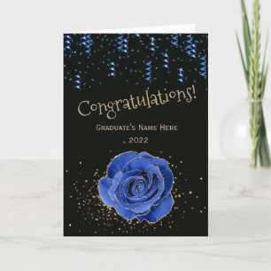 Trendy Blue Gold Roos Gefeliciteerd Afstuderen Kaart