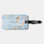 Trendy Blue Gold Stone Marble Texture, Monogram Bagagelabel (Achterkant horizontaal)