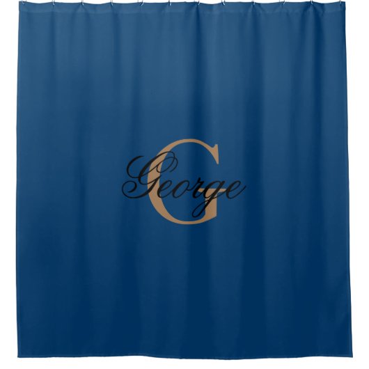 Trendy Blue Gold Stylish Monogram Modern Douchegordijn (Voorkant)