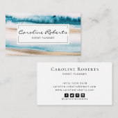 Trendy Blue Gold Waterverf Brushstrokes Elegant Visitekaartje (Voorkant / Achterkant)