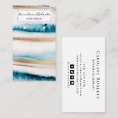 Trendy Blue Gold Waterverf Handmade Earning  Visitekaartje (Voorkant / Achterkant)