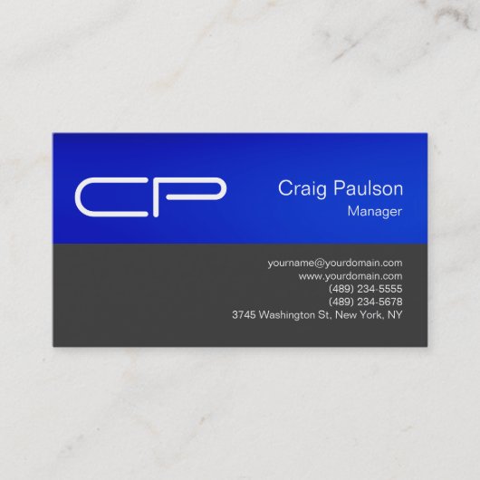 Trendy Blue Gray Chic Monogram Visitekaartje (Voorkant)