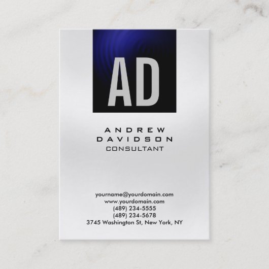 Trendy Blue Gray Monogram Consultant Visitekaartje (Voorkant)