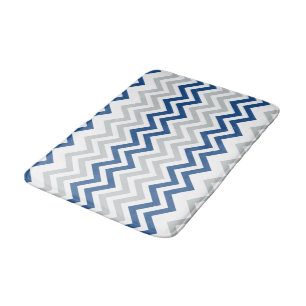 Trendy Blue Gray White Chevron Pattern Badmat