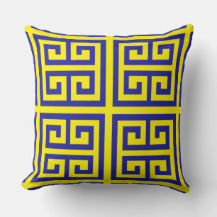 Trendy Blue Greek Key Pattern on Yellow Kussen