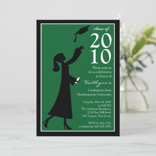 Trendy Blue & Green Afstuderen Invitation Kaart (Staand voorkant)