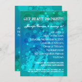 Trendy Blue Green Bokeh Party Invitation Kaart (Voorkant / Achterkant)