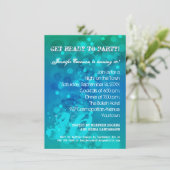 Trendy Blue Green Bokeh Party Invitation Kaart (Staand voorkant)