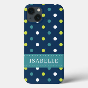 Trendy Blue Green Polka Dot Add Jouw naam Case-Mate iPhone Case
