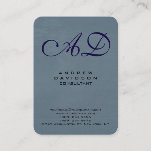 Trendy Blue Grey Handwriting Script Monogram Visitekaartje (Voorkant)