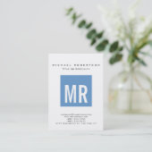 Trendy Blue-Grey Monogram White Visitekaartje (Staand voorkant)