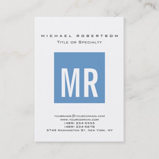 Trendy Blue-Grey Monogram White Visitekaartje (Voorkant)
