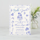 Trendy Blue Hand Drawn Scribble Fun Vrijgezellenfe Kaart (Staand voorkant)