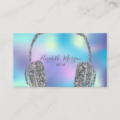 Trendy Blue Holographic Glitter Headphone DJ Visitekaartje (Voorkant)