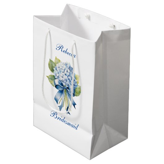 Trendy Blue Hydrangea bruidsmeisje voorstel Medium Cadeauzakje (Voorkant Gekanteld)