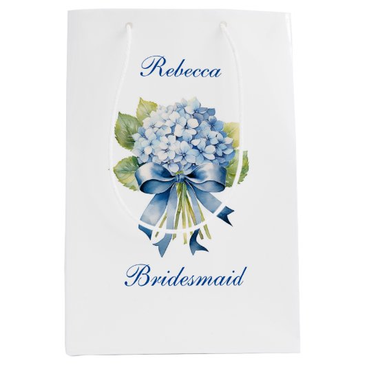 Trendy Blue Hydrangea bruidsmeisje voorstel Medium Cadeauzakje (Voorkant)